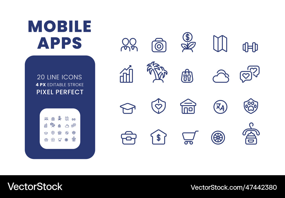 Mobile apps linear desktop icons set vector image