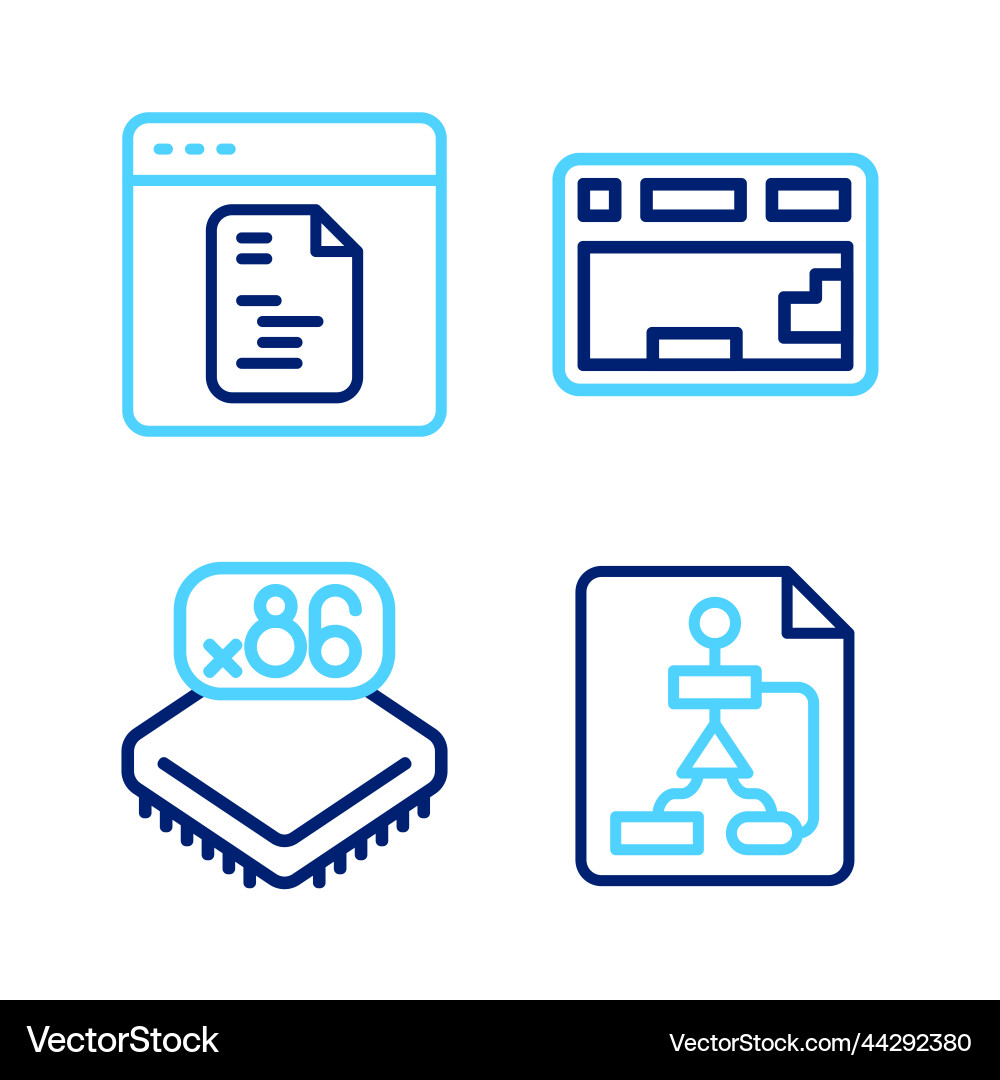 Set line flowchart processor with microcircuits Set line flowchart processor with microcircuits vector image