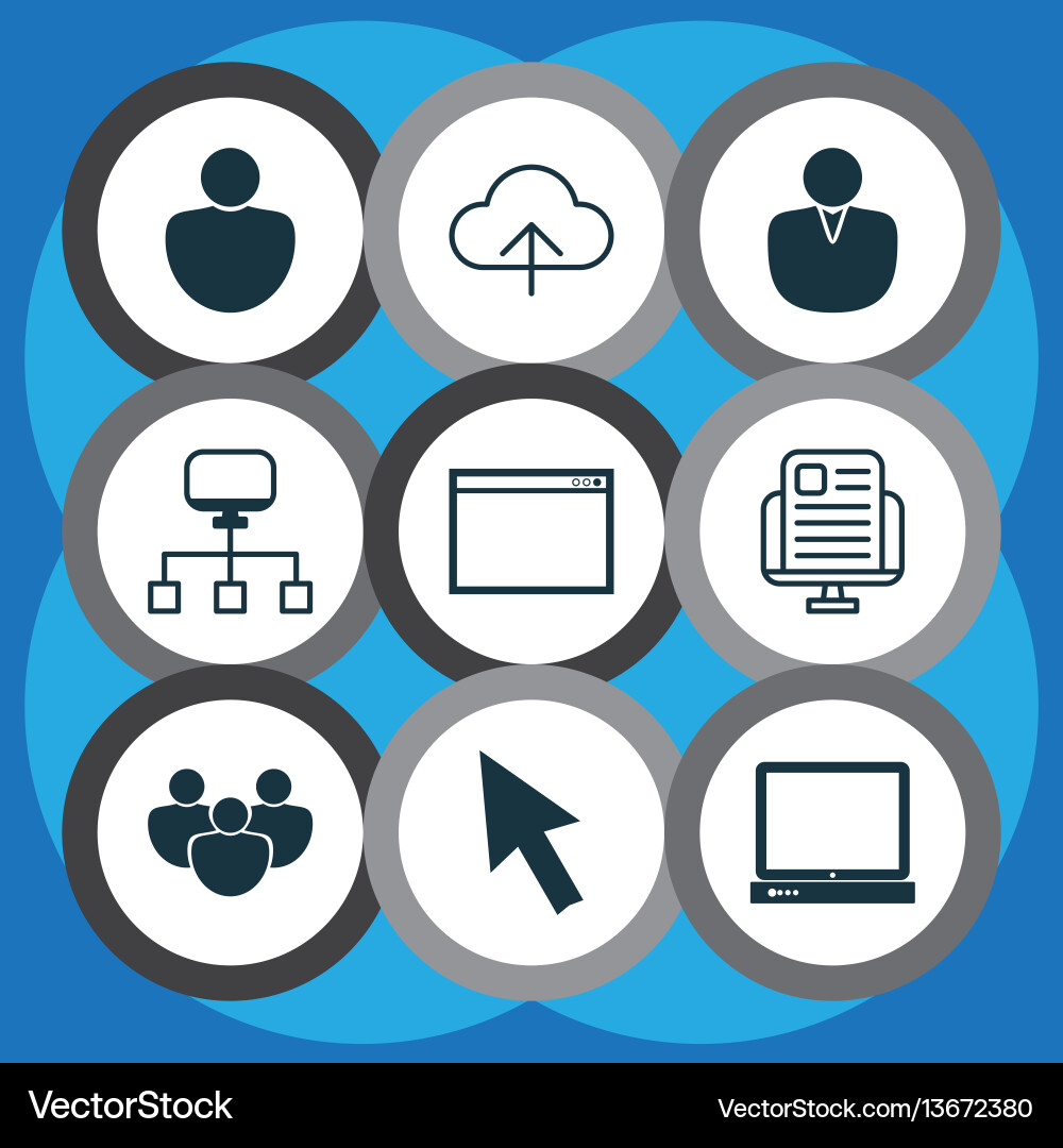 Set of 9 internet icons includes program human Set of 9 internet icons includes program human Vector Image