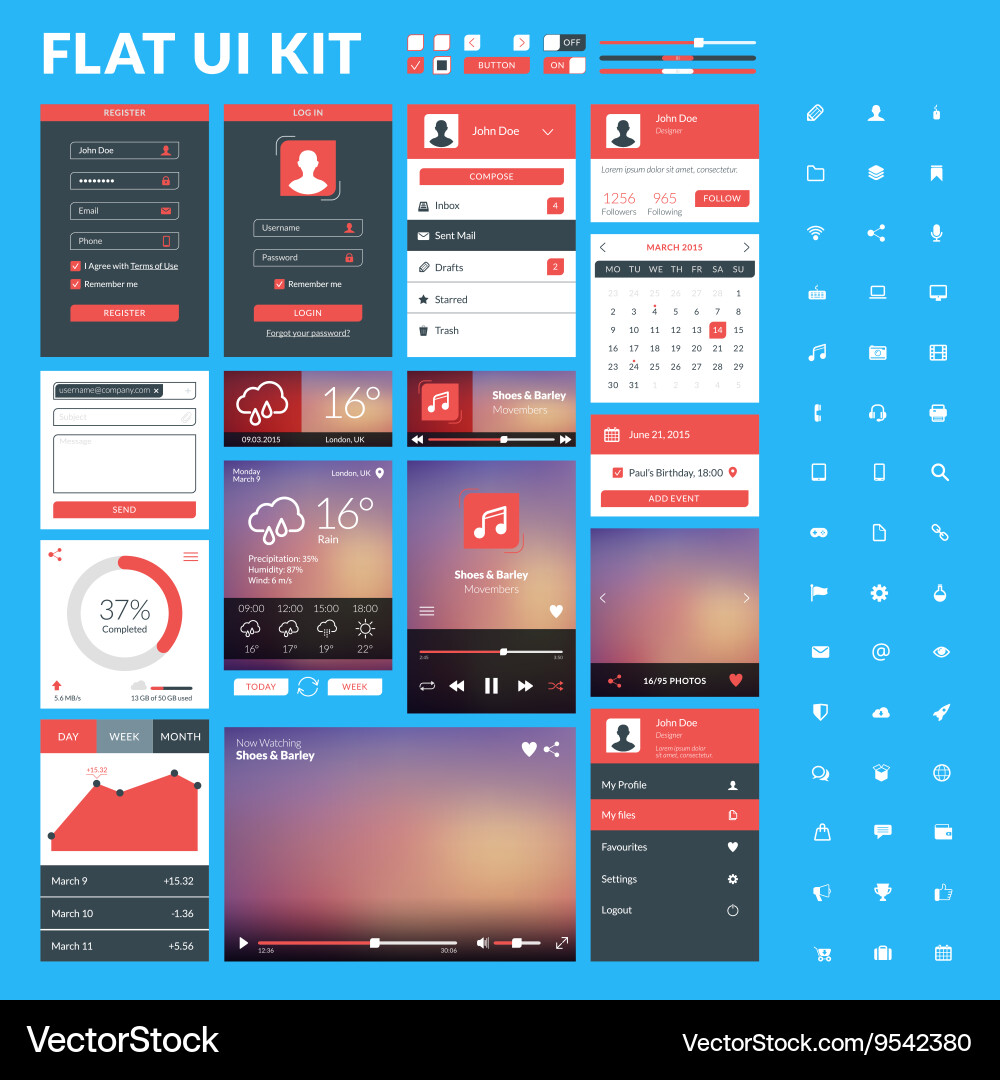 Set of flat design ui elements for website vector image