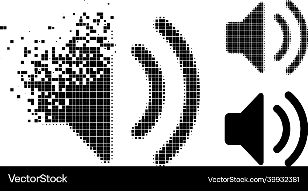 Broken pixel sound source glyph with halftone Vector Image