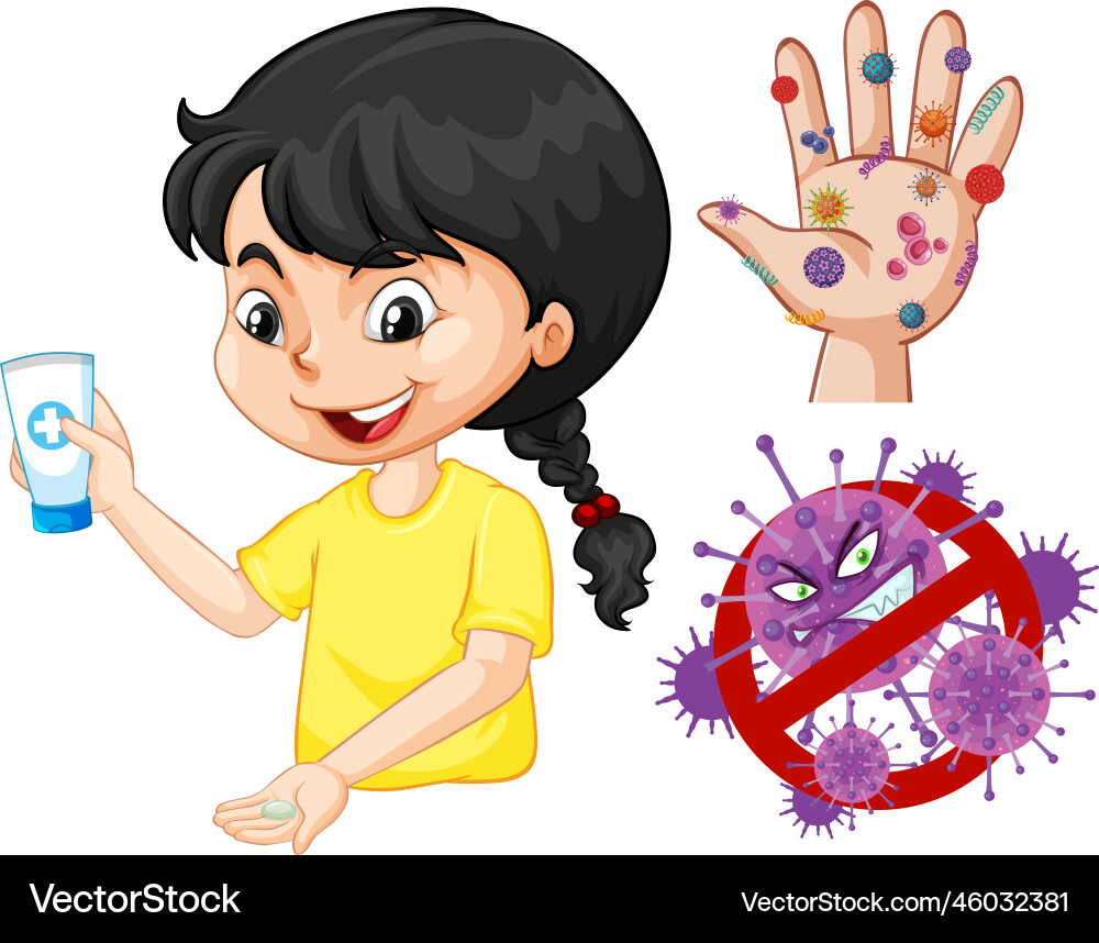 Girl with hand sanitiser for cleaning Girl with hand sanitiser for cleaning vector image