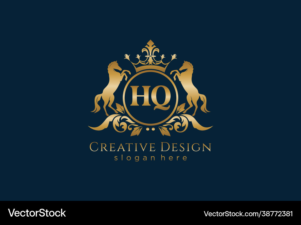 Initial hq retro golden crest with circle and two Initial hq retro golden crest with circle and two vector image