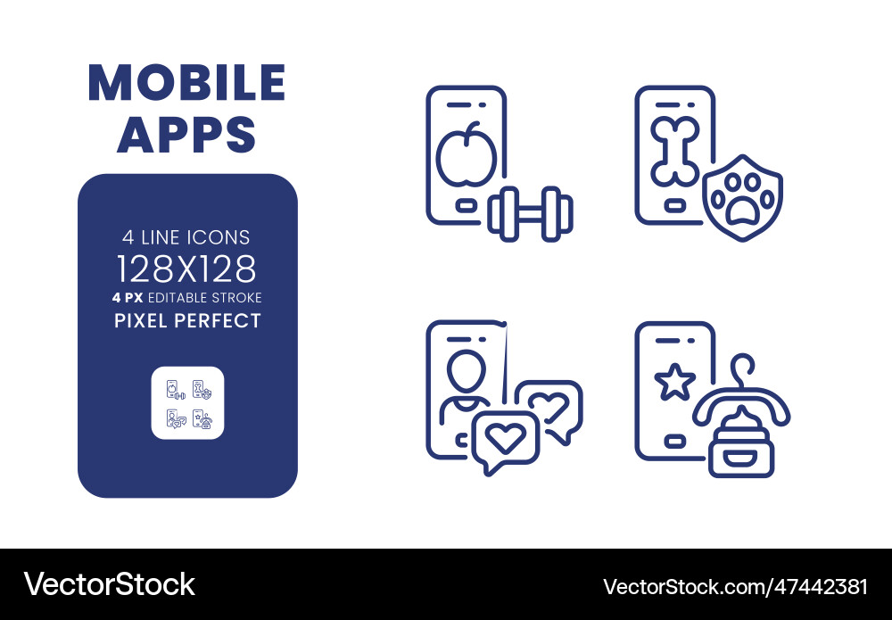 Mobile apps linear desktop icons set Mobile apps linear desktop icons set vector image