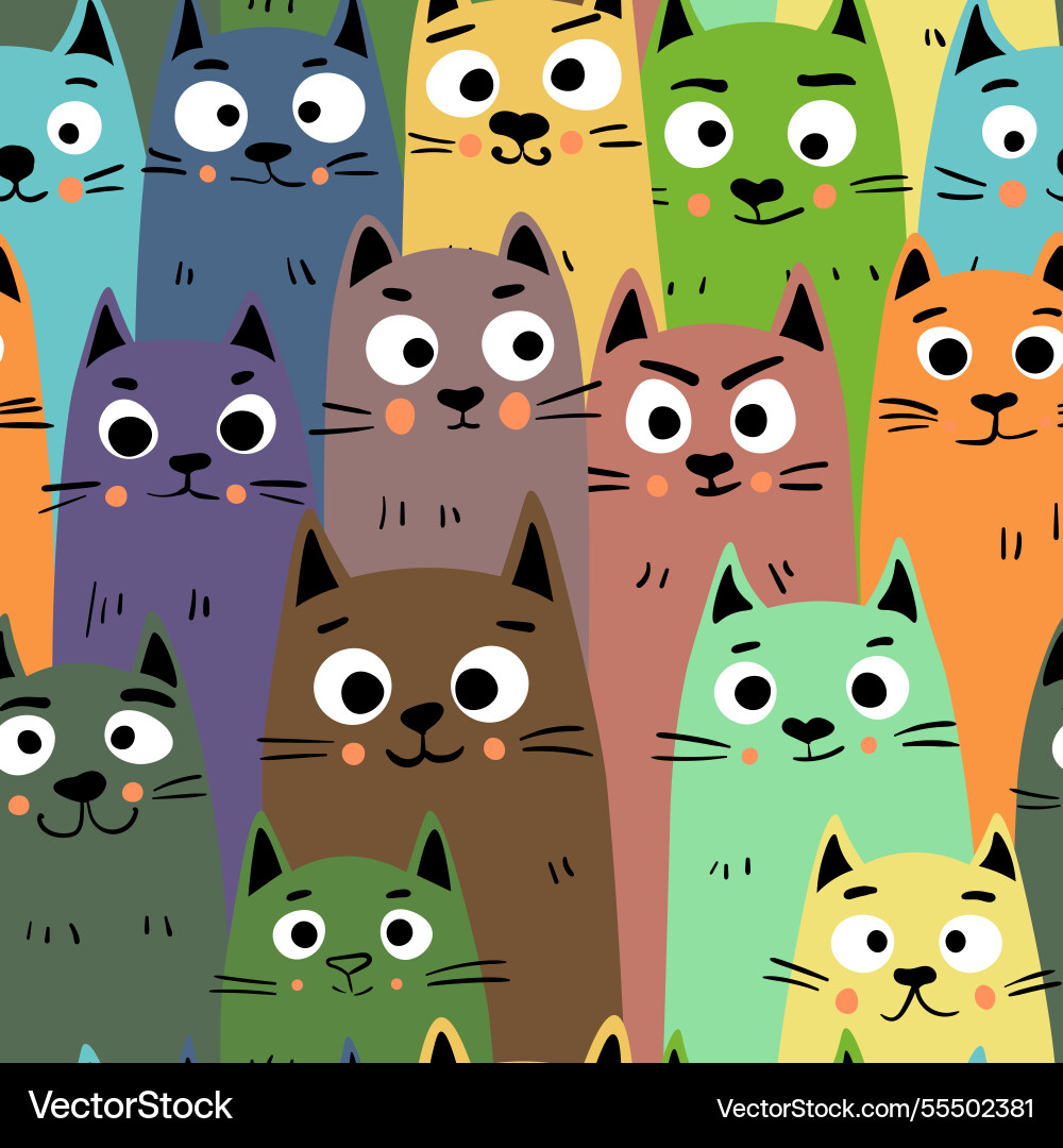 Seamless pattern with cute kitten print different Vector Image