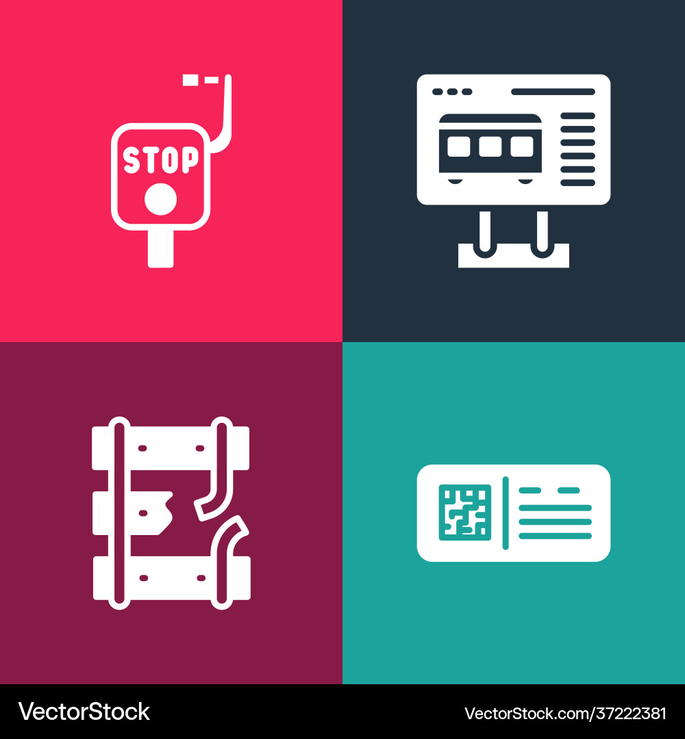 Set pop art qr code ticket train broken rails Set pop art qr code ticket train broken rails Vector Image