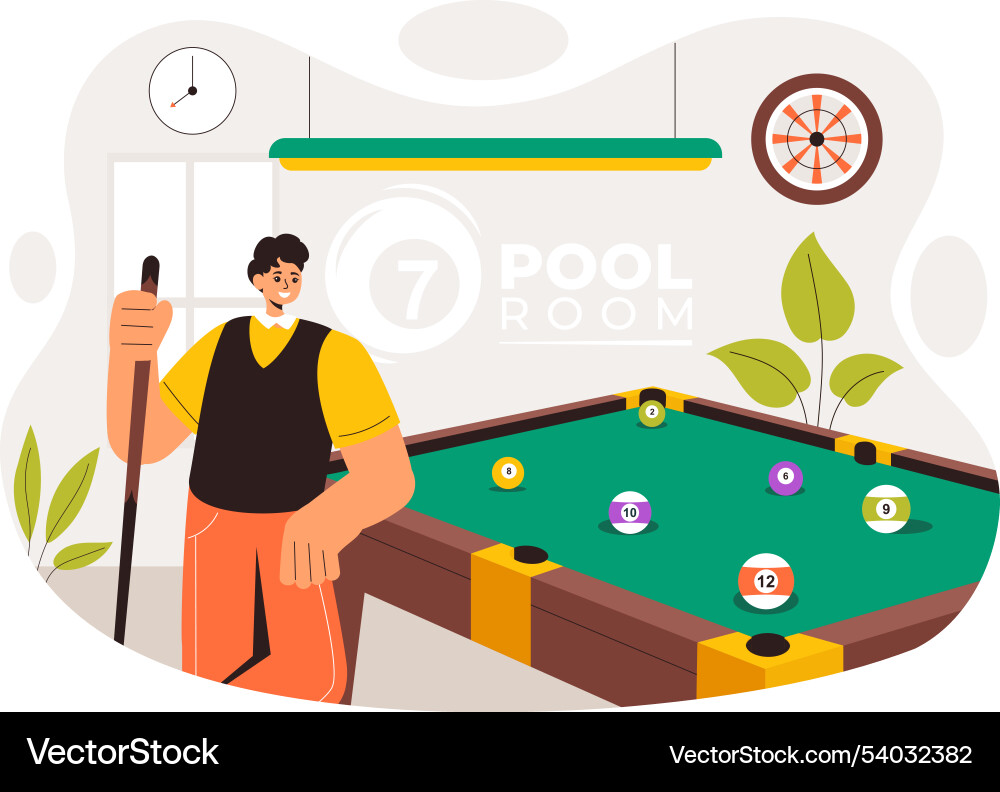 Billiards game featuring a player in pool room Vector Image