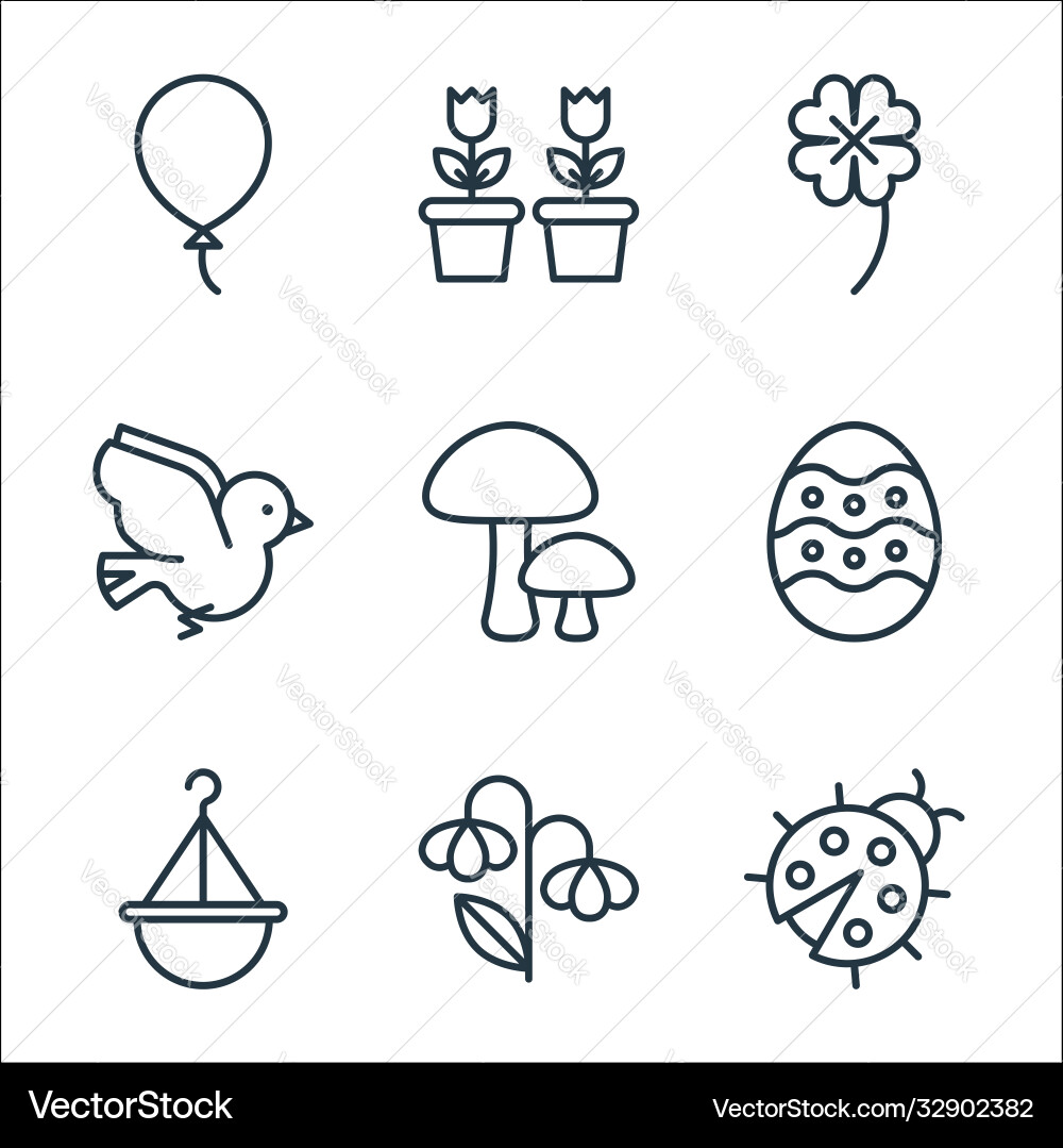 Flat spring line icons linear set quality Flat spring line icons linear set quality vector image