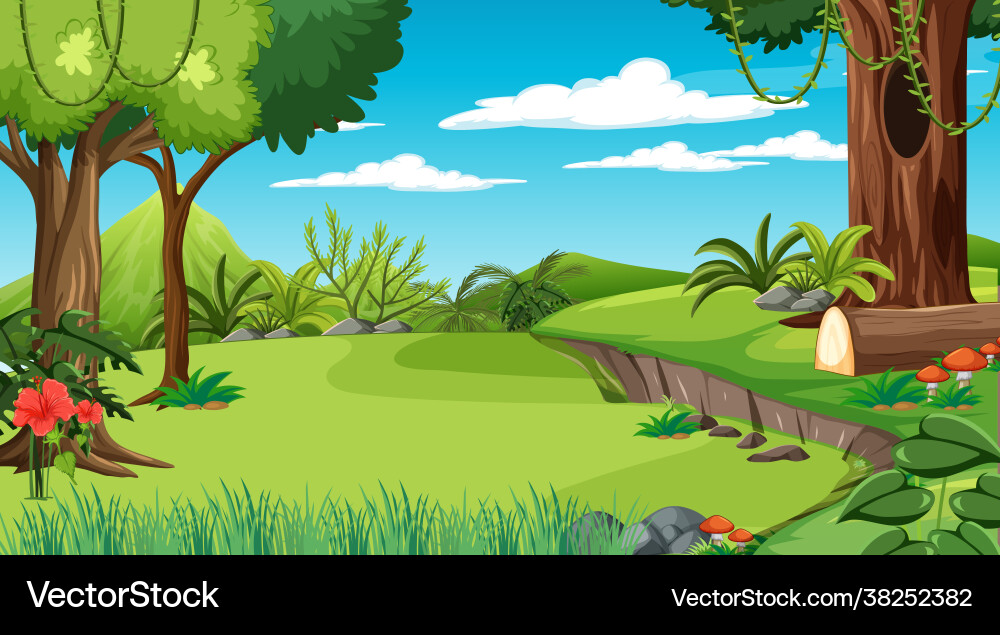 Forest scene with various trees Forest scene with various trees Vector Image