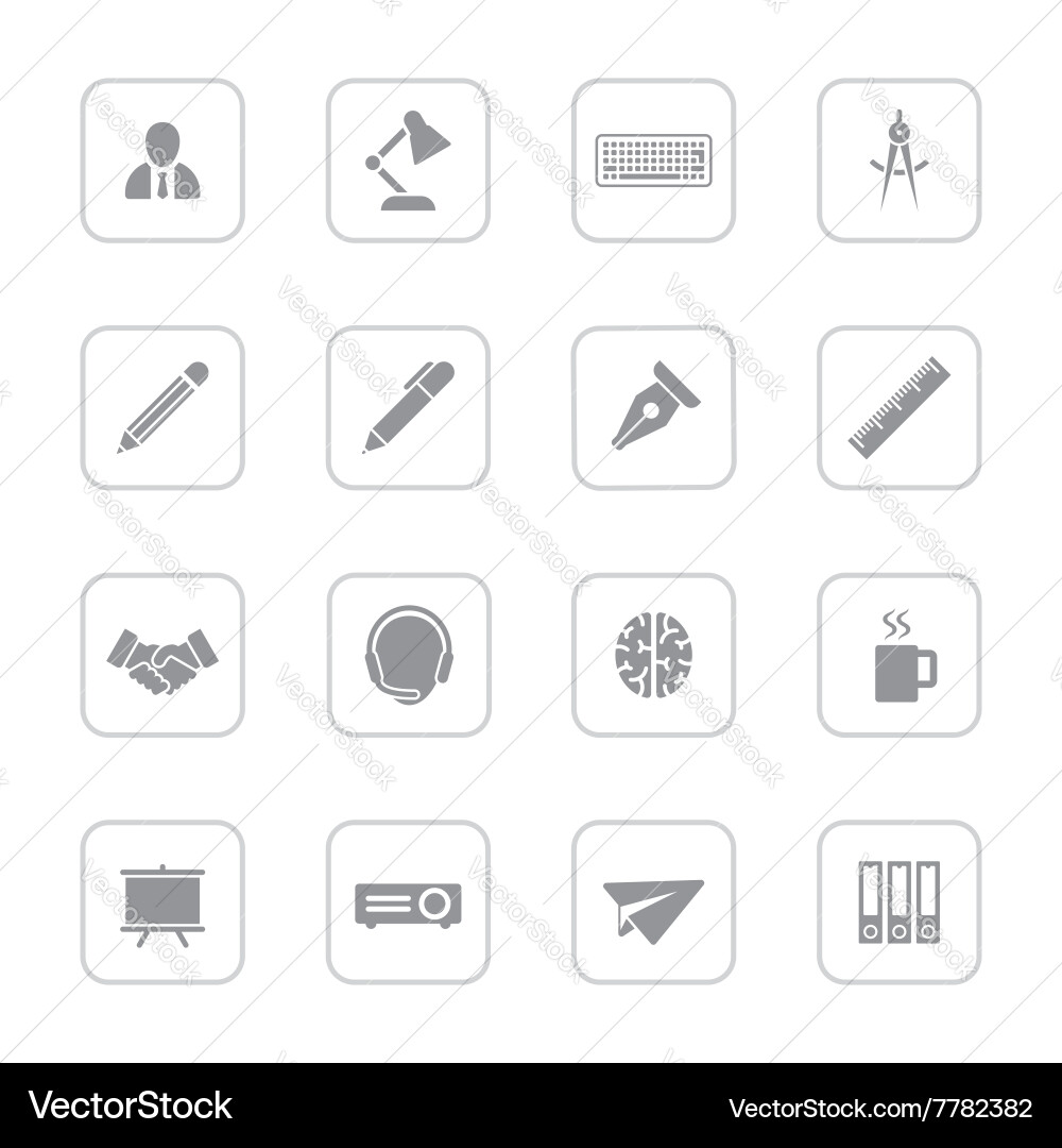 Gray flat icon set 8 with rounded rectangle frame vector image