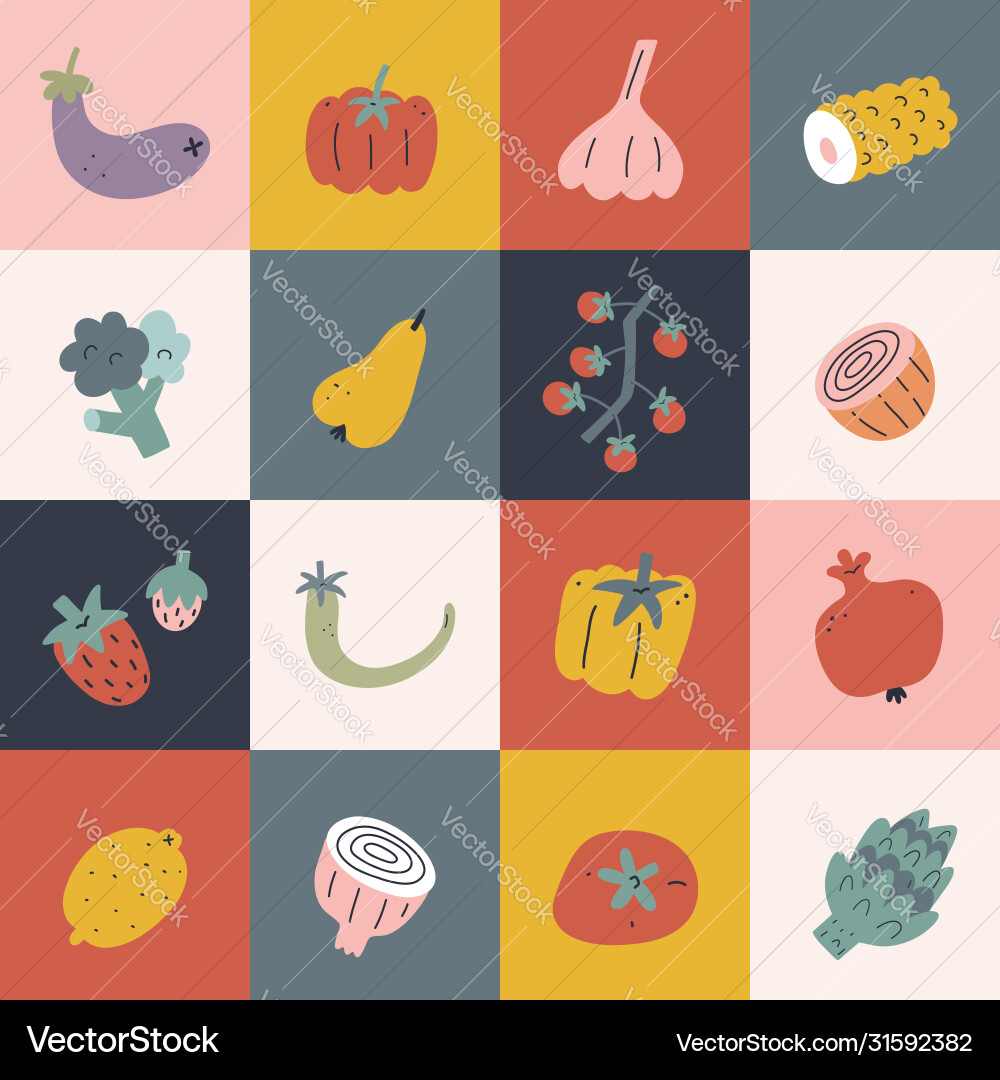 Lebensmittel Pop-Art Poster Gemüse und Frucht Hand Lebensmittel Pop-Art Poster Gemüse und Frucht Hand vektorbild
