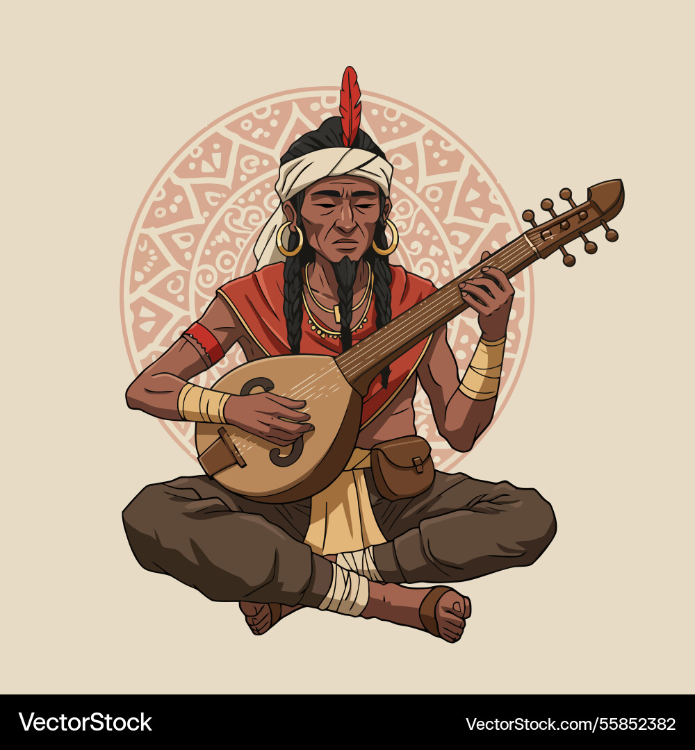 Man playing stringed instrument seated Vector Image