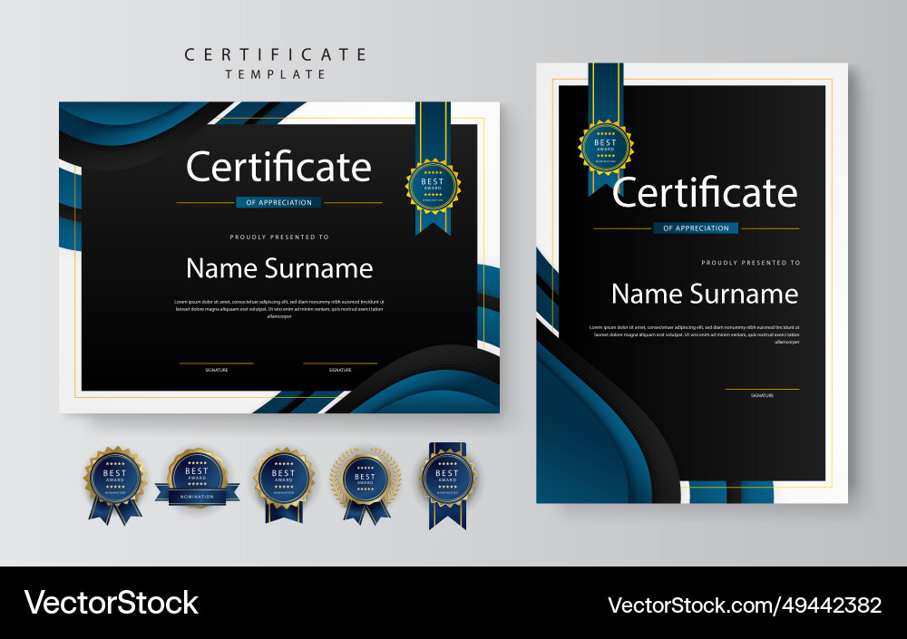 Modern blue certificate design template Royalty Free Vector