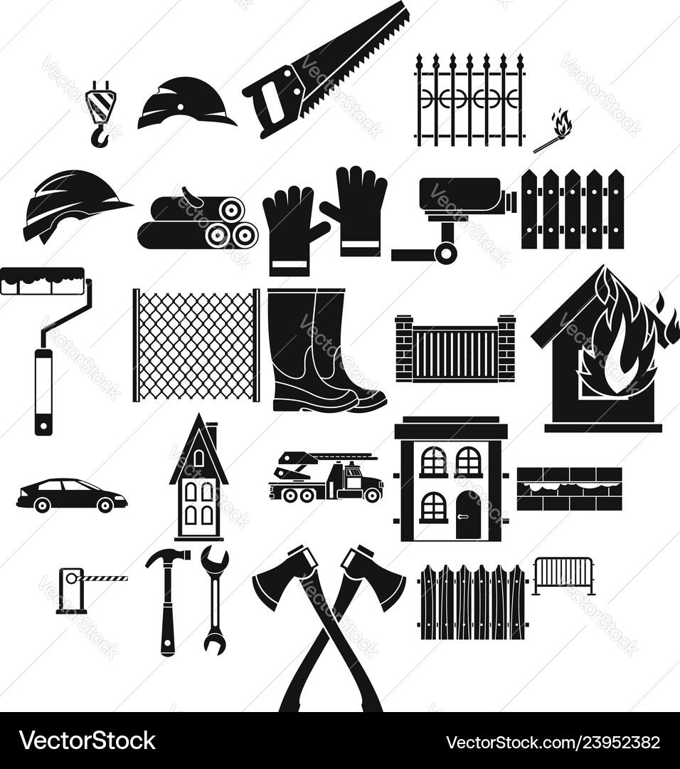 Palisade icons set simple style Palisade icons set simple style Vector Image