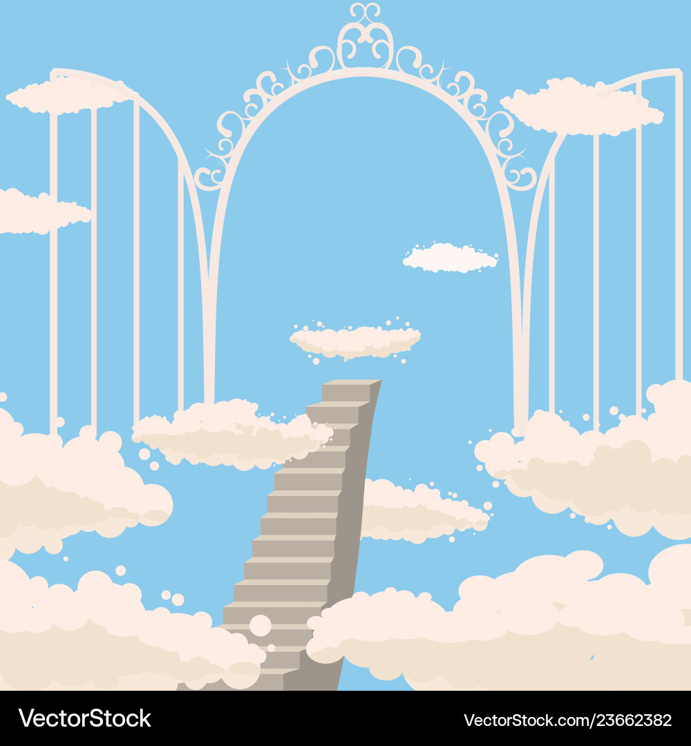 Road stairs to heaven open gates of sky vector image