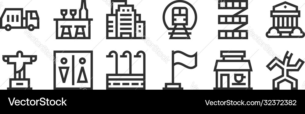 Set 12 thin outline icons such as puppet flag Vector Image