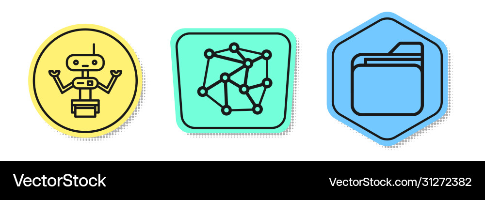 Set line robot neural network and document folder Set line robot neural network and document folder vector image