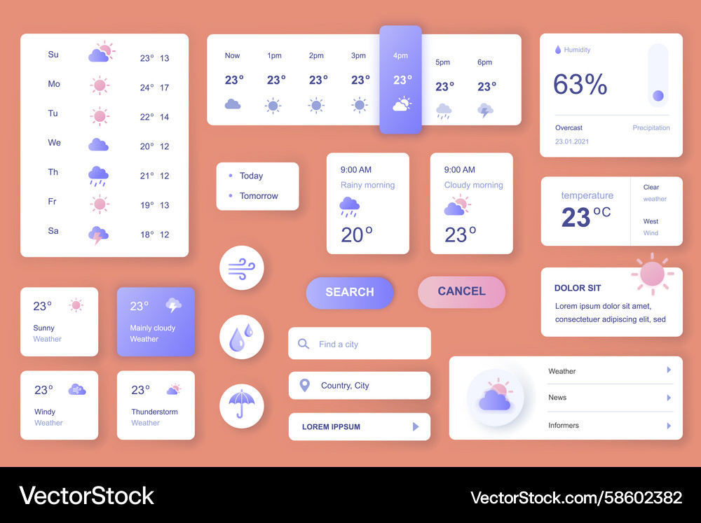 User interface elements set for weather mobile Vector Image