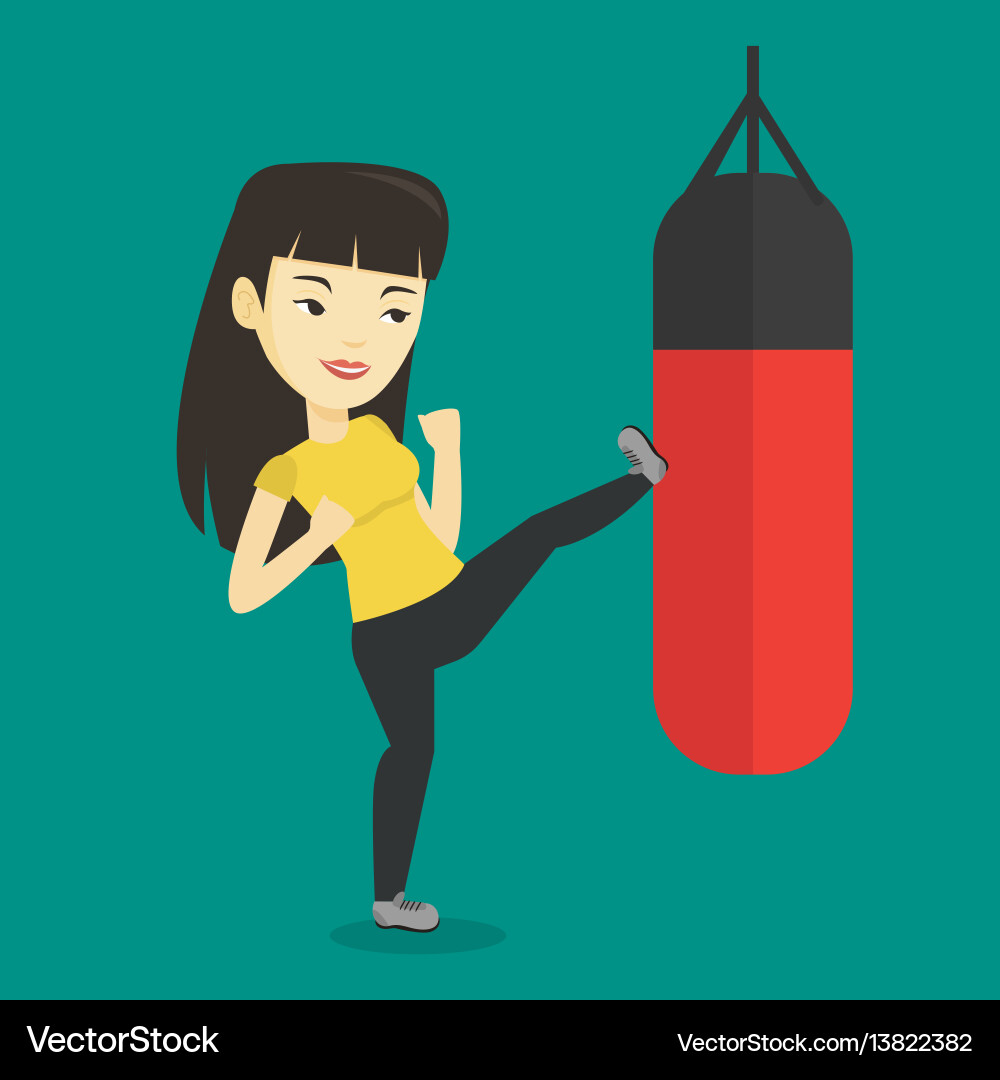 Woman exercising with punching bag Woman exercising with punching bag vector image