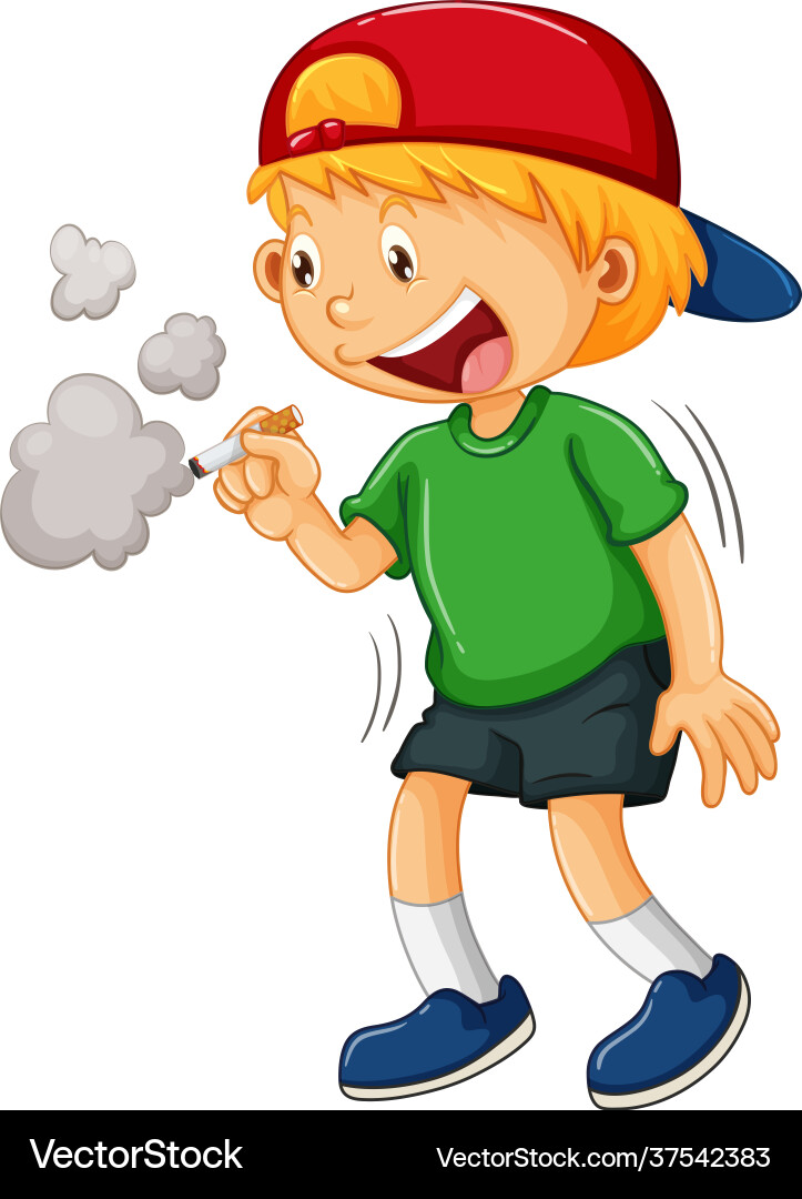 A boy trying to smoke cigarette cartoon character A boy trying to smoke cigarette cartoon character vector image