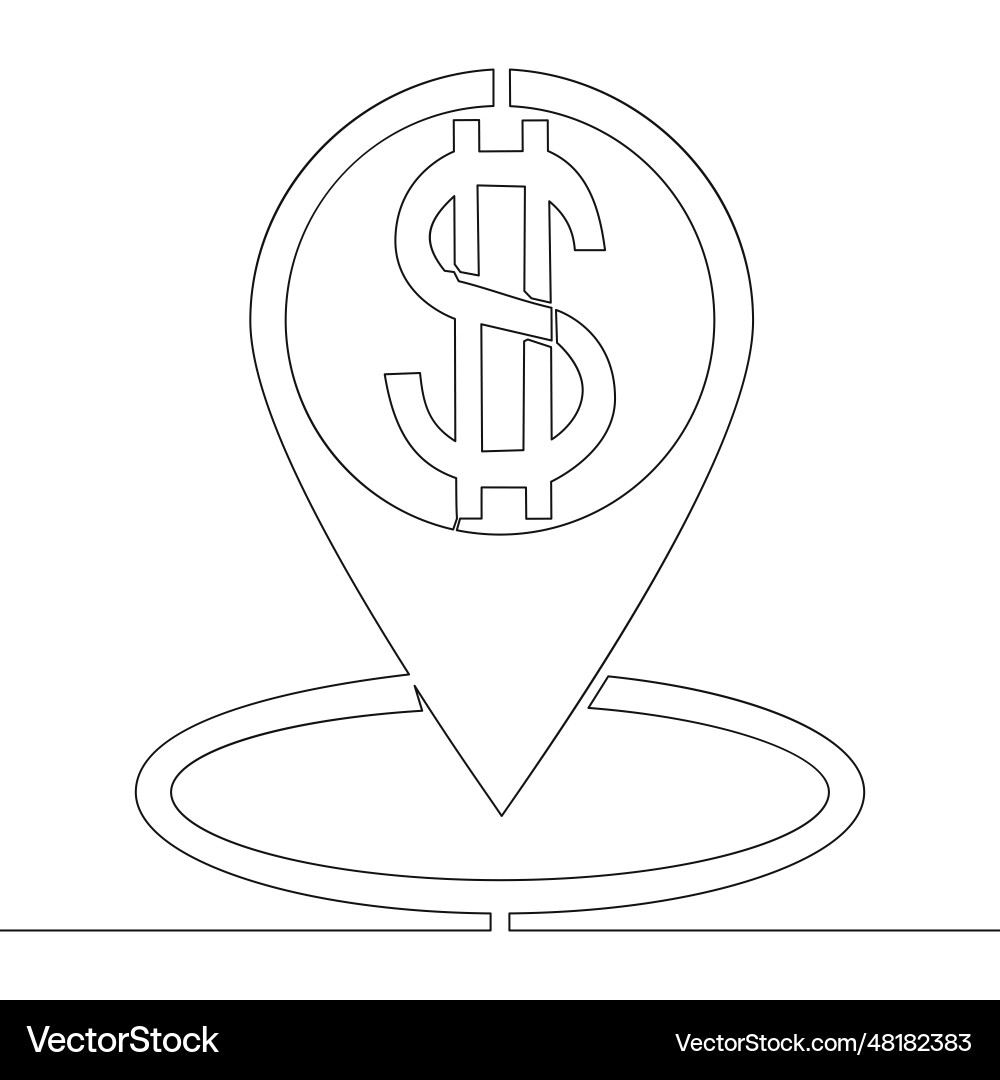 Continuous line drawn dollar map pin navigation Continuous line drawn dollar map pin navigation vector image