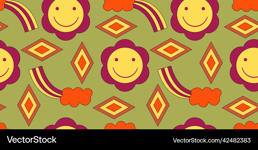 Groovy y2k retro seamless pattern with flower Groovy y2k retro seamless pattern with flower vector image