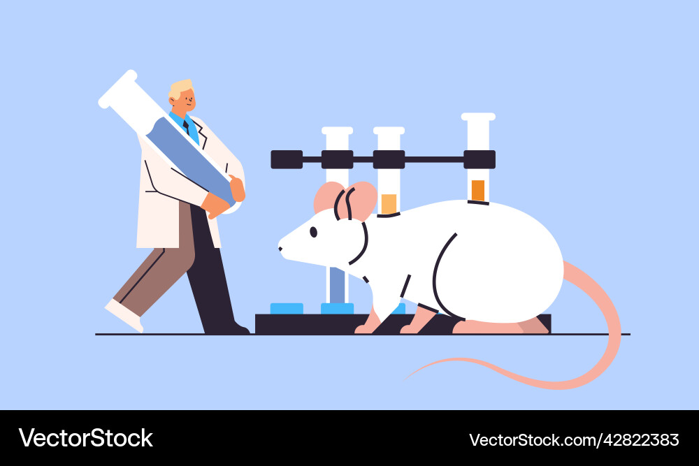 Scientist doing experiments in lab with animal Scientist doing experiments in lab with animal vector image