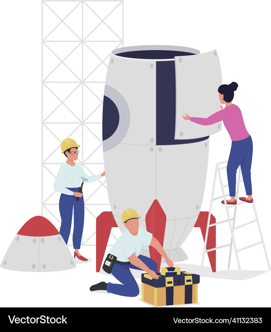 Spaceship building semi flat color characters Spaceship building semi flat color characters Vector Image