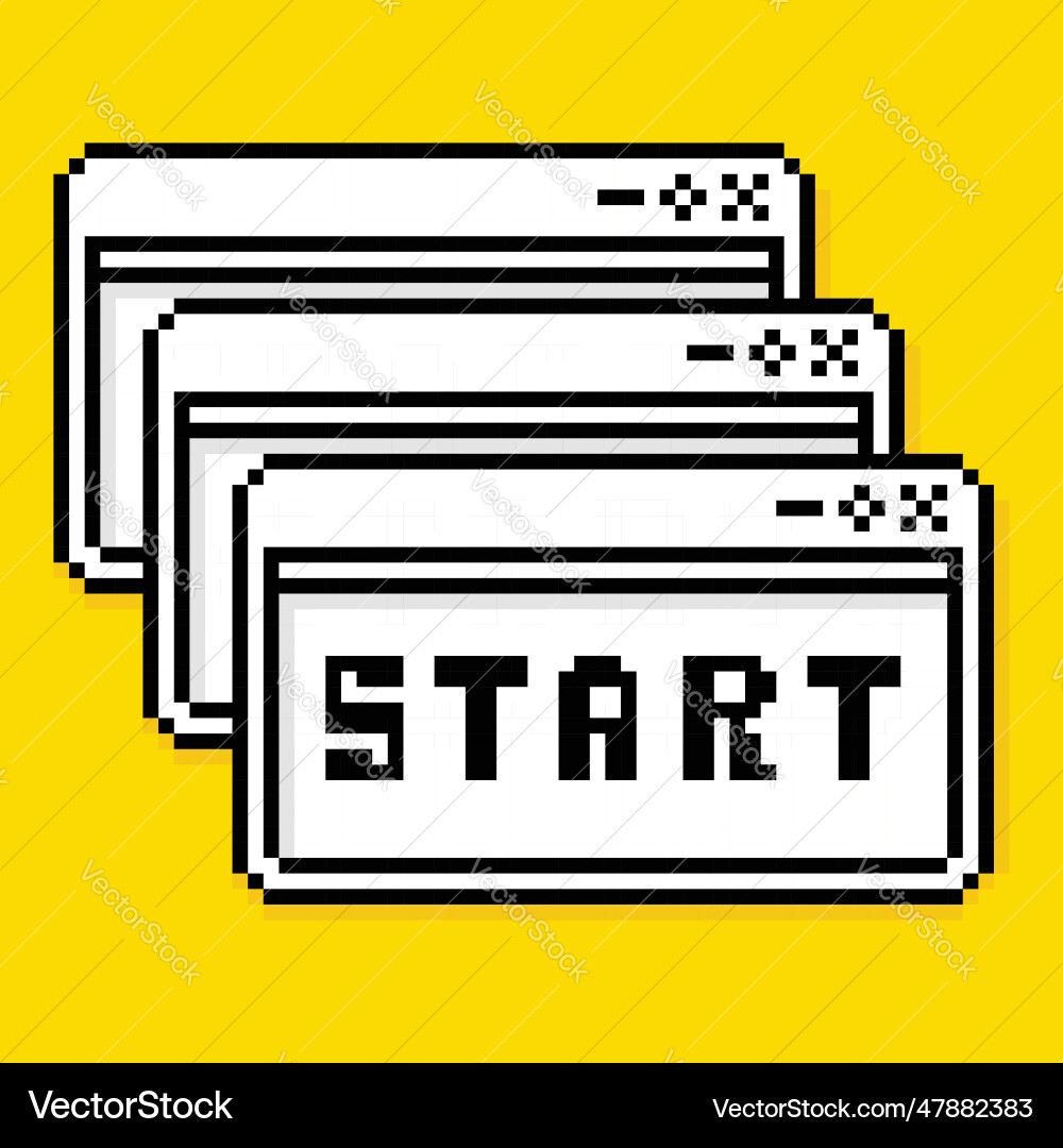 Start user interface in retro pixel art style Start user interface in retro pixel art style Vector Image