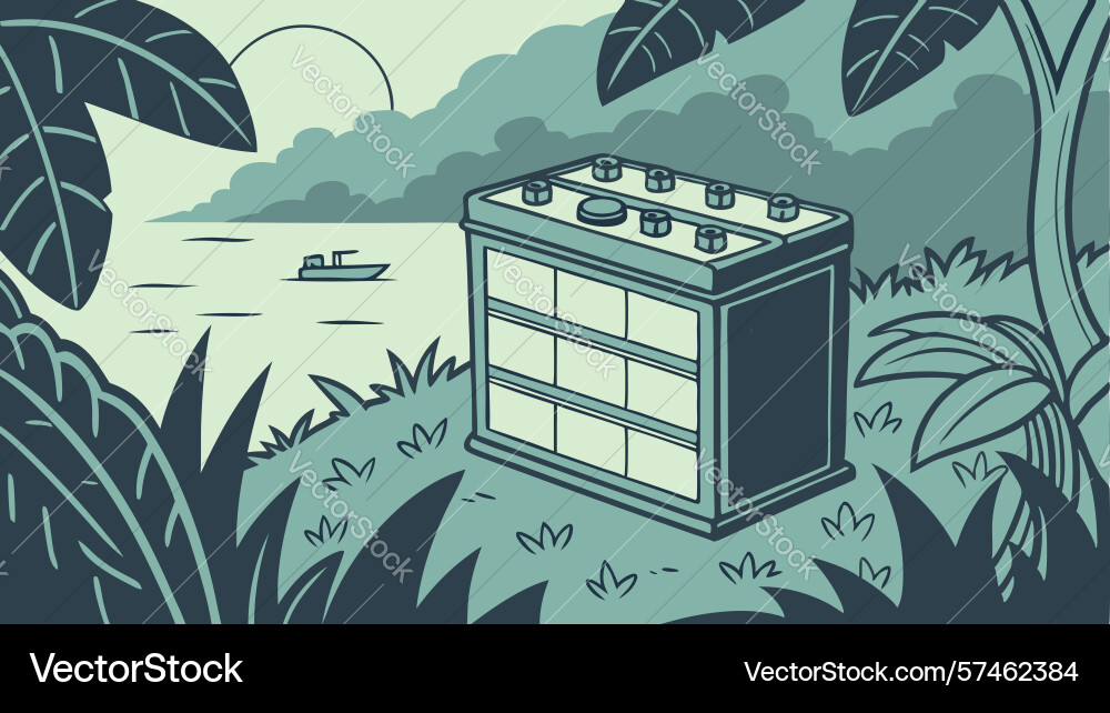 Ancient sci-fi crate in lush environment Vector Image