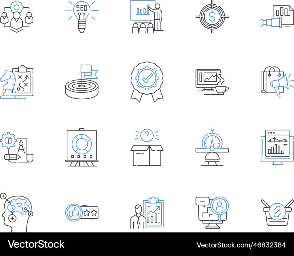 Deliberating and analyzing line icons collection Vector Image