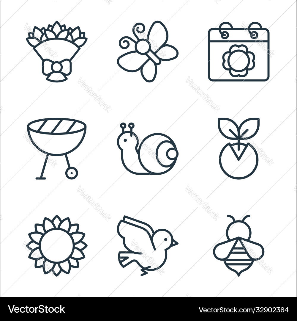 Flat spring line icons linear set quality Flat spring line icons linear set quality vector image