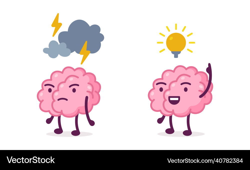 Funny brain character with lightbulb having idea Vector Image