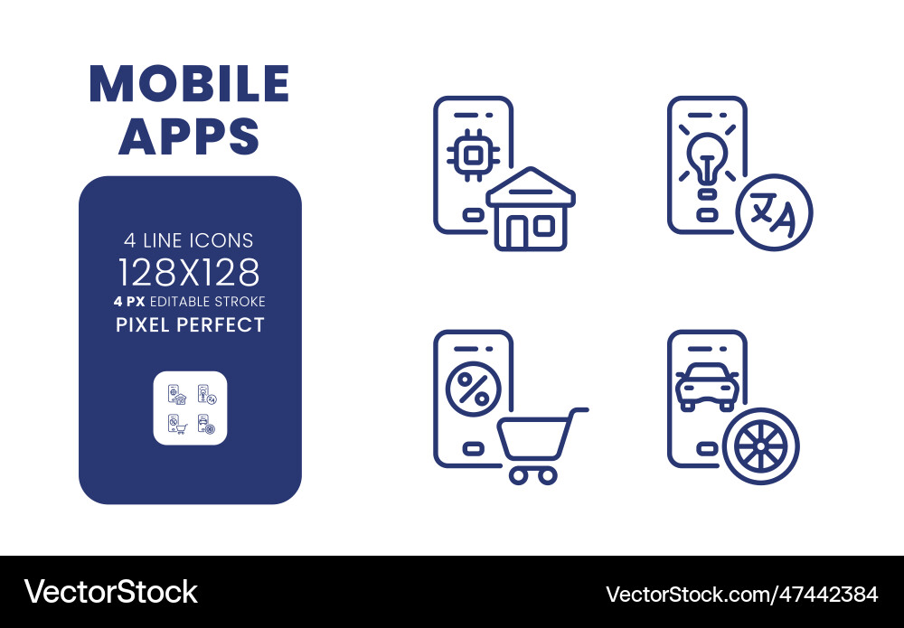 Mobile apps linear desktop icons set vector image