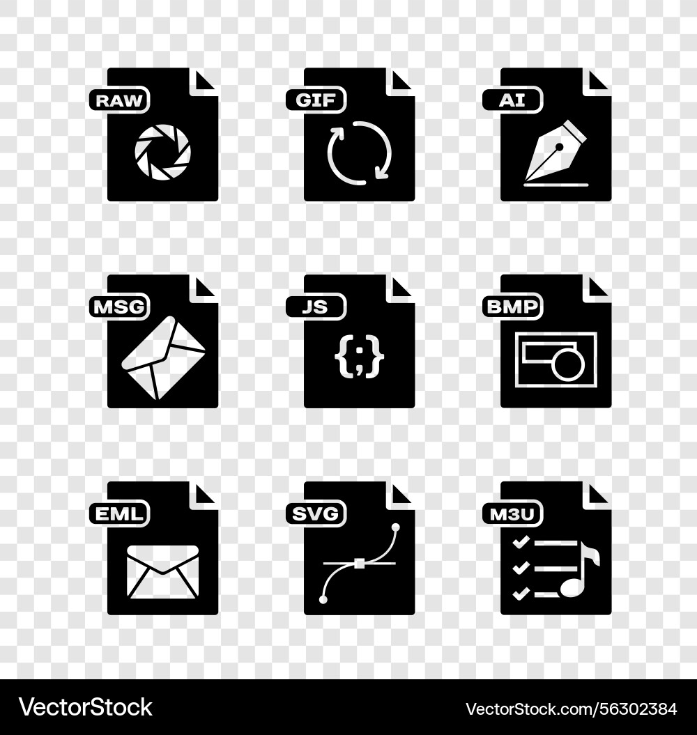 Raw File Document Icons - Set Vector Image