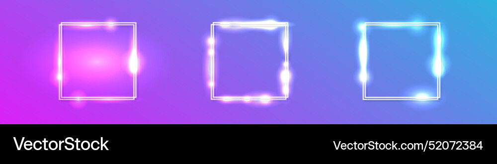 Set of neon double frames with shining effects Set of neon double frames with shining effects Vector Image