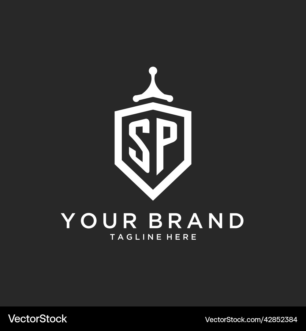 Sp monogram logo initial with shield guard shape Sp monogram logo initial with shield guard shape Vector Image