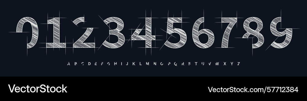 Technical sketch number font blueprint alphabet Technical sketch number font blueprint alphabet vector image