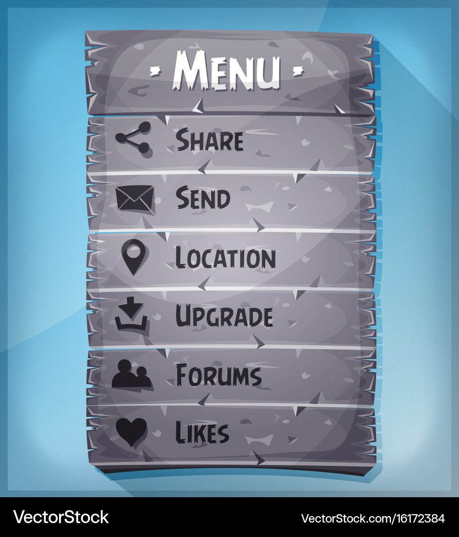 Ui element and data icons on stone panel vector image