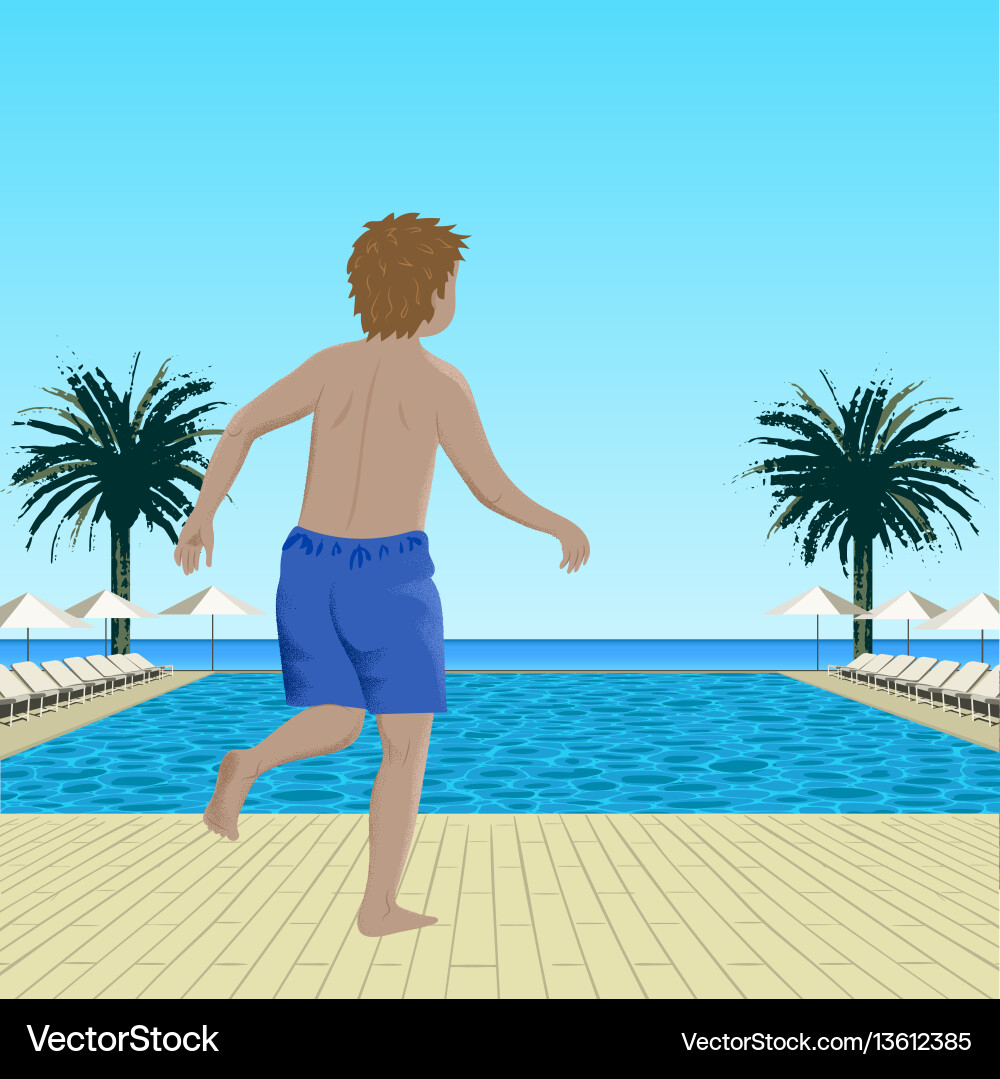 Boy Running by Pool Vector Image