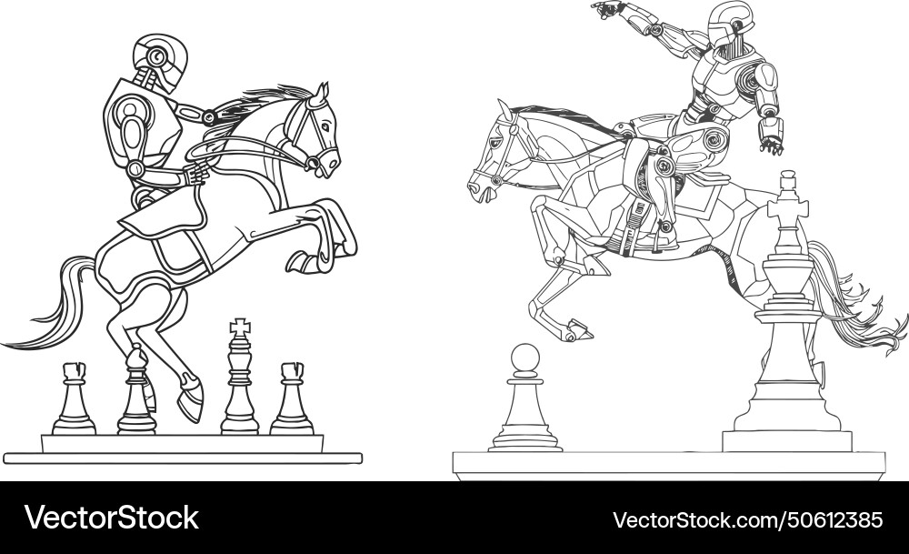 Continuous one line drawing robot jumping over vector image