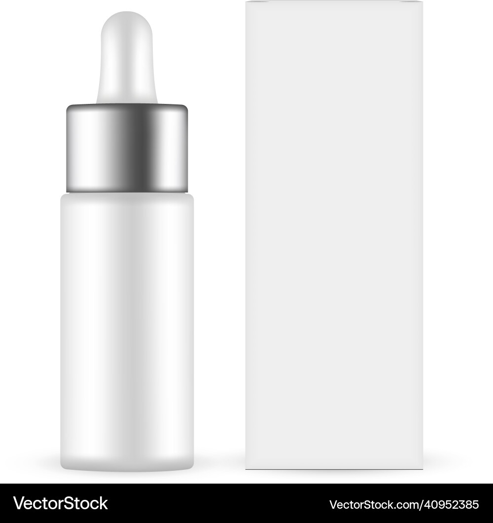 Dropper bottle mockup with metal cap pack box Dropper bottle mockup with metal cap pack box vector image