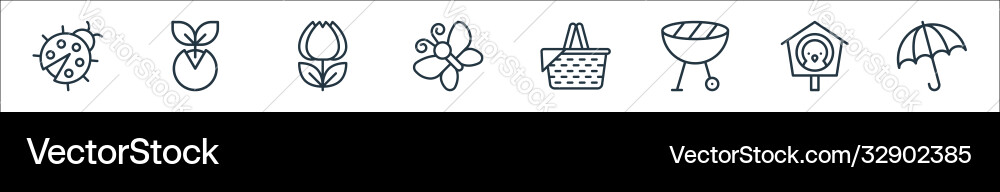 Flat spring line icons linear set quality Flat spring line icons linear set quality vector image