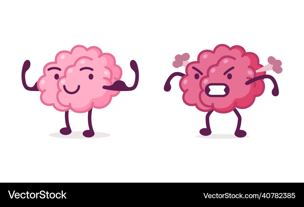 Funny brain character smiling and steaming Funny brain character smiling and steaming Vector Image