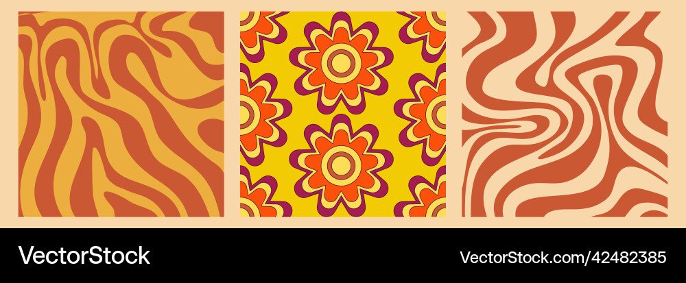 Groovy y2k retro pattern with flower and swirl 70s Groovy y2k retro pattern with flower and swirl 70s vector image