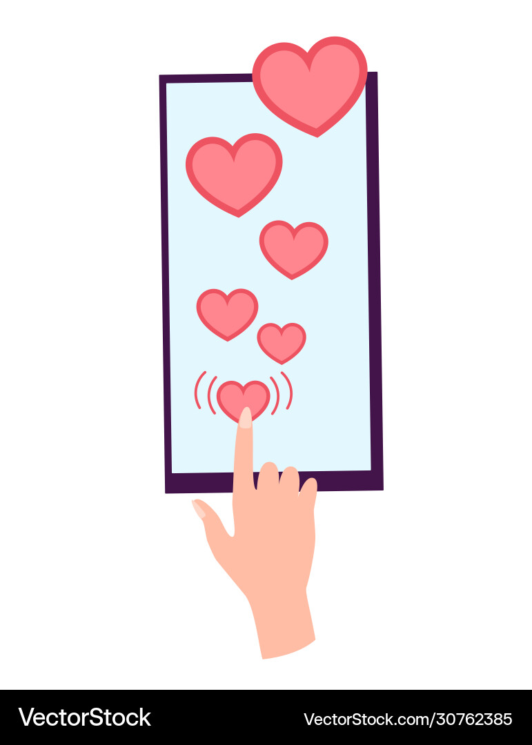 Hand holding smartphone with heart emoji message Hand holding smartphone with heart emoji message vector image