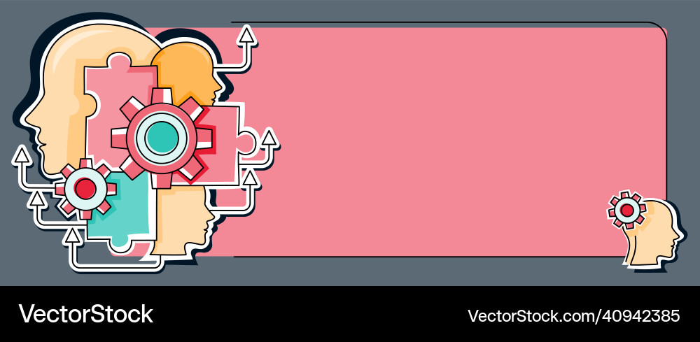 Multiple heads with cogs showing technology ideas Multiple heads with cogs showing technology ideas Vector Image