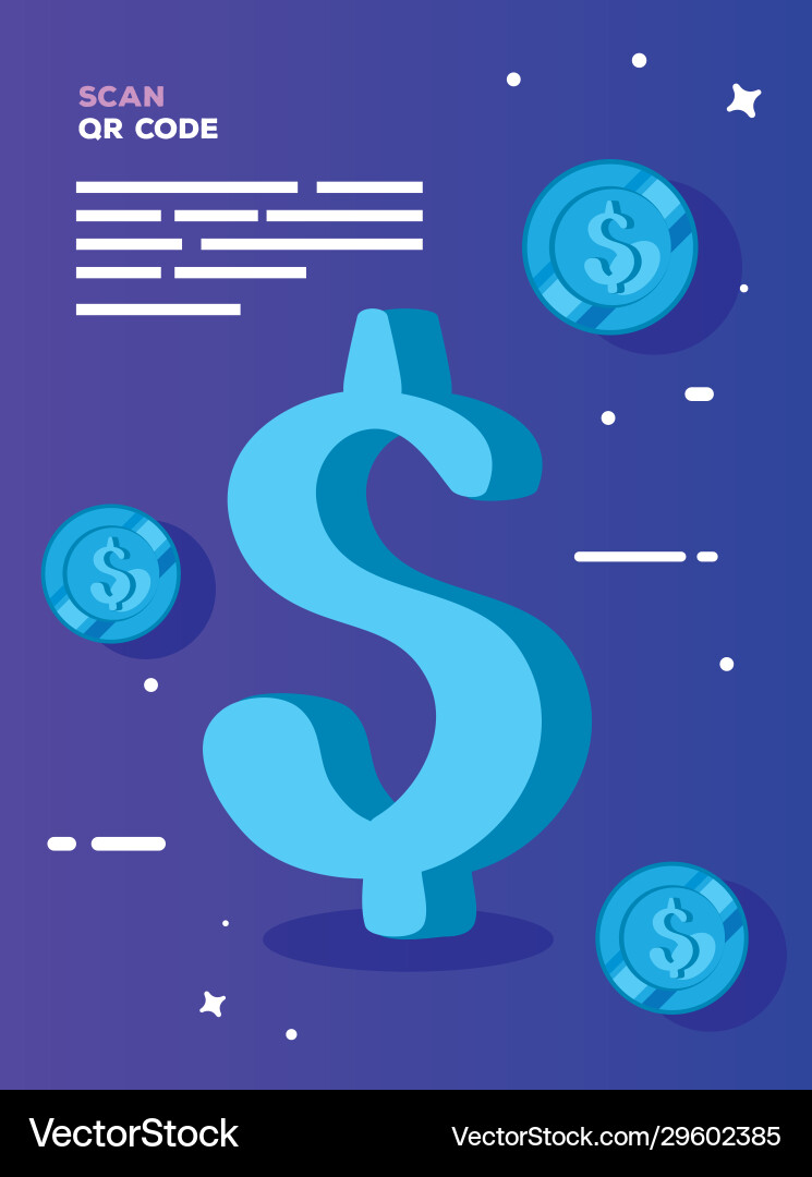 Scan qr code with symbol dollar and coins Vector Image