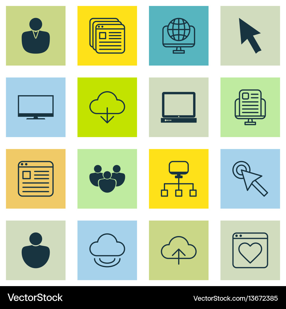Set of 16 world wide web icons includes blog page Set of 16 world wide web icons includes blog page vector image