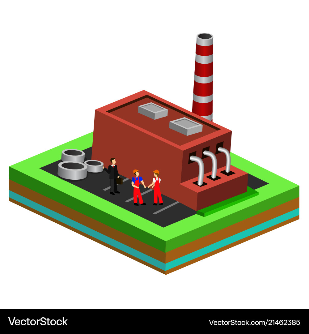 Worker controls processes in production isometric Vector Image